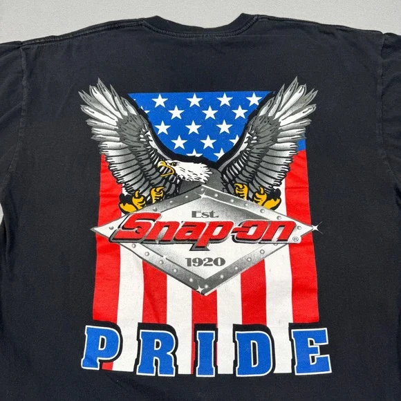 Vintage Snap-on Tools Pride Eagle American Flag Graphic T-Shirt Mens XL Gildan - Picture 2 of 8